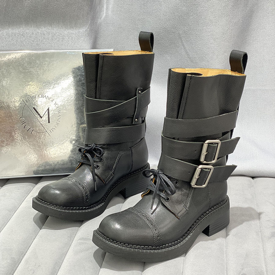 厚底马丁靴女真皮复古做旧