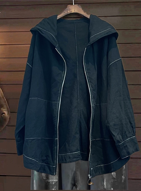 外套风衣TINY CUTTLE小鱼仔连帽长款日韩外贸新款春秋宽松女纯棉