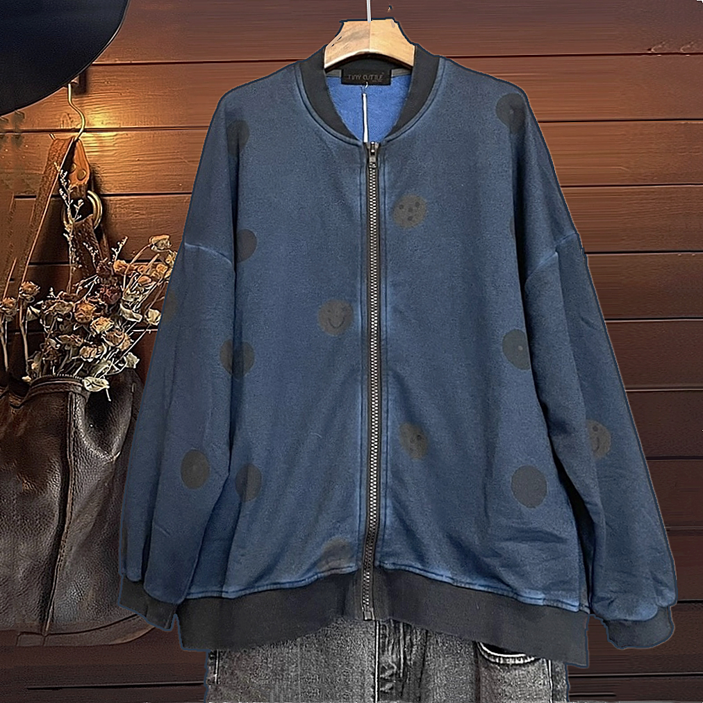 韩版宽松大码夹克胖女孩春秋女装波点薄款棒球服短外套上衣纯棉