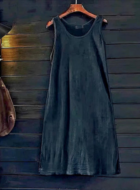 吊带连衣裙TINY CUTTLE小鱼仔夏季做旧女纯棉背心黑色长裙101250