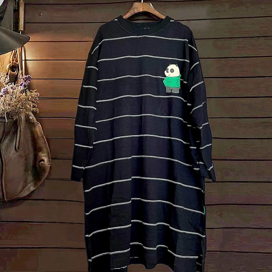 春秋连衣裙纯棉TINY CUTTLE薄款女装宽松休闲长袖长款针织衫条纹