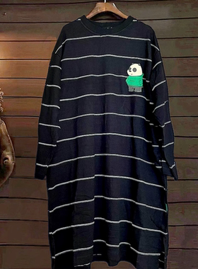 春秋连衣裙纯棉TINY CUTTLE薄款女装宽松休闲长袖长款针织衫条纹