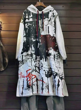 连帽连衣裙TINY CUTTLE秋春宽松女纯棉风衣开衫长款卫衣加厚加绒