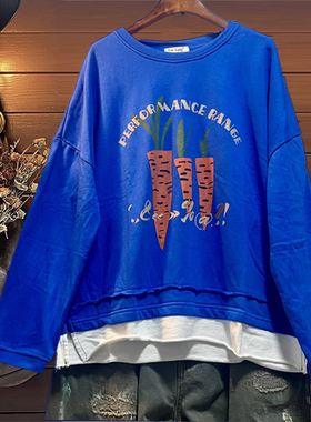 TINY CUTTLE卫衣春秋宽松大码女装韩版显瘦休闲上衣假两件蓝色