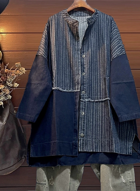 风衣条纹牛仔外套TINY CUTTLE韩单外贸春秋宽松纯棉休闲女棉长袖