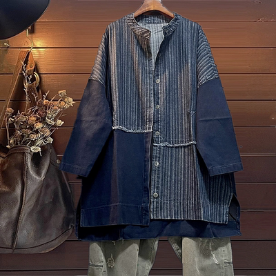 风衣条纹牛仔外套TINY CUTTLE韩单外贸春秋宽松纯棉休闲女棉长袖