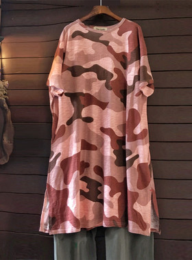 日单外贸夏季宽松长款休闲T恤女棉短袖针织衫连衣裙TINY CUTTLE