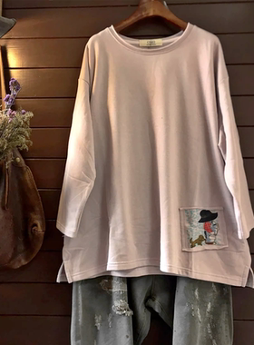 TINY CUTTLE小鱼仔春装宽松T恤女棉长款卫衣衬衫200斤韩外贸上