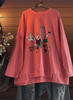 200斤长袖卫衣长款T恤TINY CUTTLE春秋宽松女装纯棉韩单套头美欧