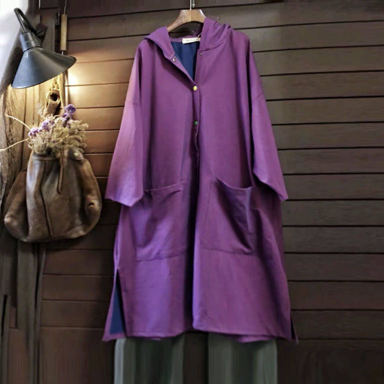 衣衫伴水YSBS日韩外贸新款春秋宽松长裙连衣裙女棉涤卫衣风衣连帽