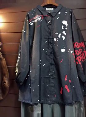 外贸春秋新宽松衬衣上衣休闲T恤女棉长袖立领深灰色TINY CUTTLE