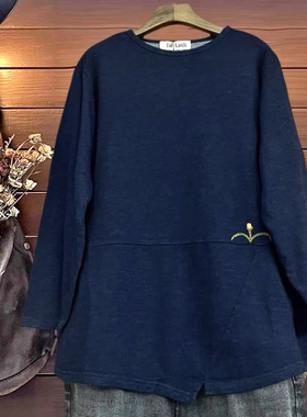 春秋长袖T恤TINY CUTTLE胖子宽松大码女装纯棉针织衫圆领套头