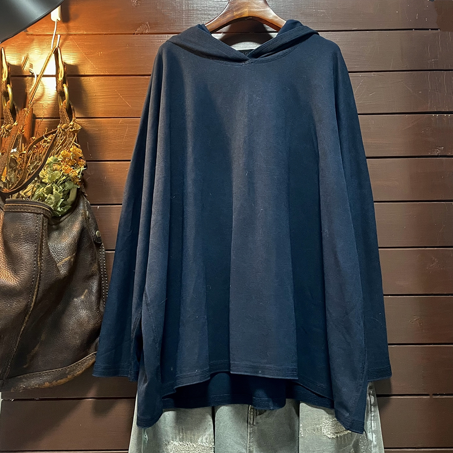 春秋新款连帽薄T恤外贸原单女装时尚新款中长款套头针织衫