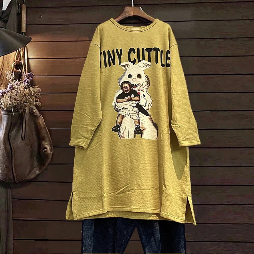 春秋连衣裙卫衣TINY CUTTLE韩版女装宽松休闲百搭长款针织衫卡通