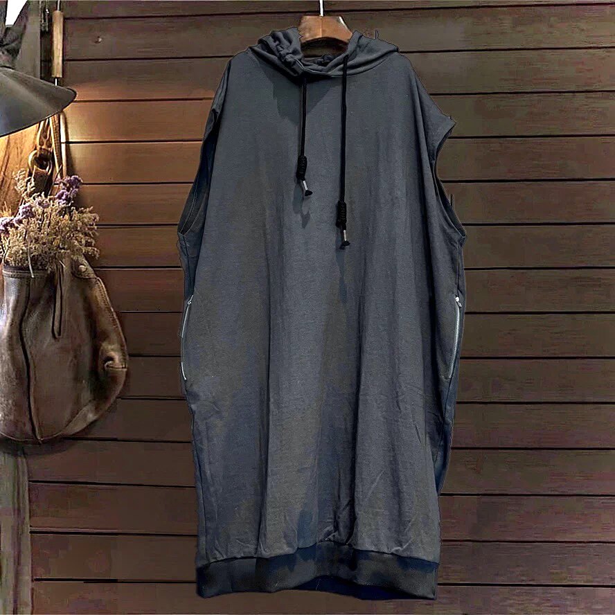 连帽卫衣背心无袖TINY CUTTLE春秋长款棉宽松连衣裙女装加厚马甲