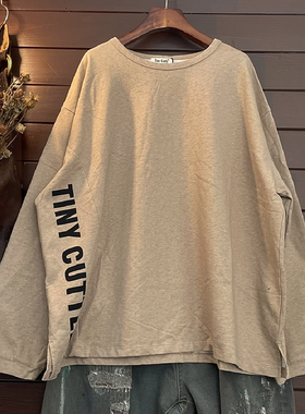 春秋长袖T恤TINY CUTTLE胖子宽松大码女装纯棉针织衫圆领套头