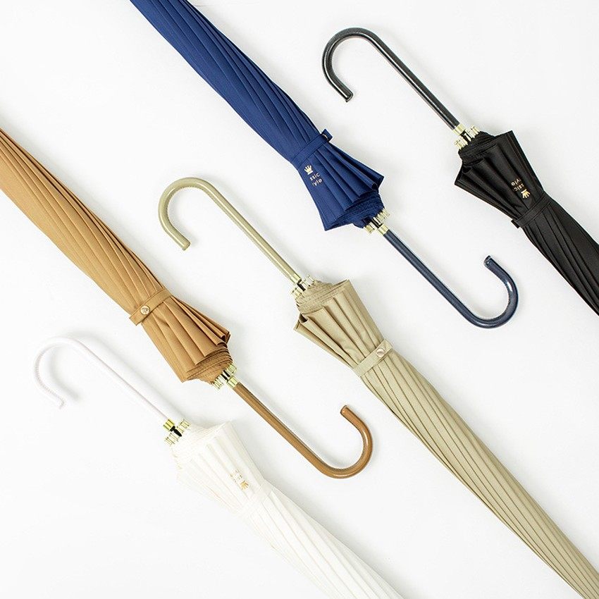 日系简约纯色16骨弯钩长柄直杆伞女生小清新手动雨伞学生文艺复古