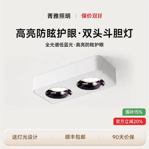 明装超薄筒灯全光谱防眩斗胆灯双头筒射灯客厅卧室护眼无主灯