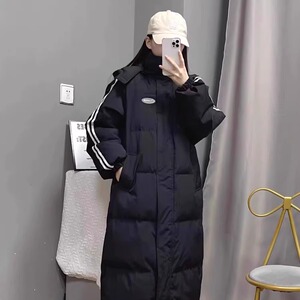 黑色羽绒棉服女冬季2024新款韩版宽松连帽中长款棉衣加厚艺考棉袄