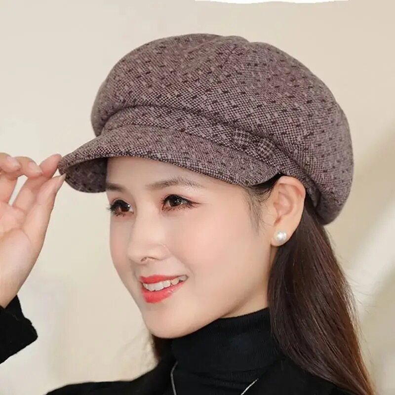 春秋天帽子女士八角帽休闲毛呢