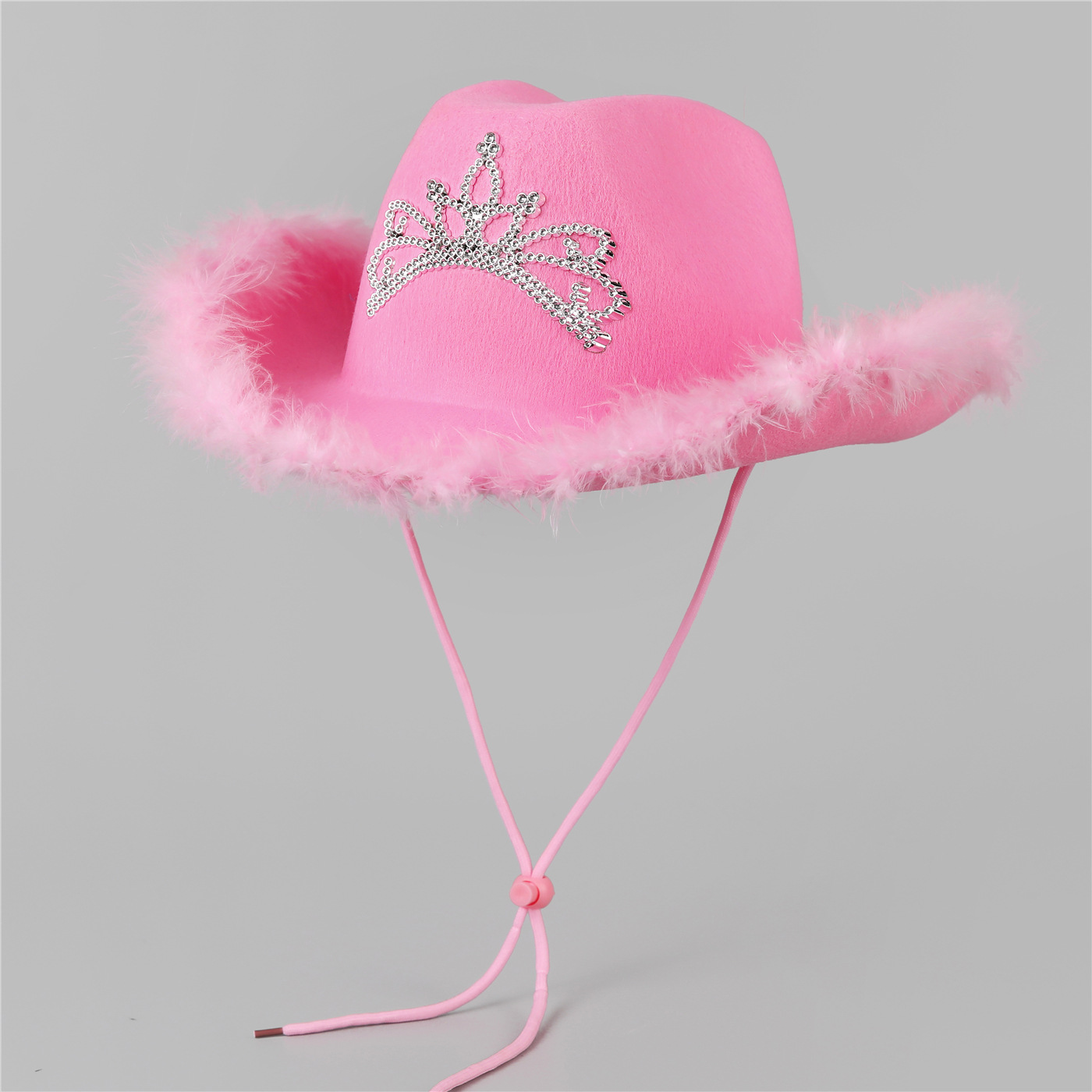 粉色毛边牛仔帽子绒边装饰帽粉红