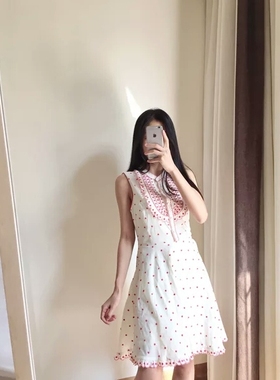 欧洲站 Red 18春夏新款无袖圆领绣花荷叶边连衣裙显瘦女装 83080