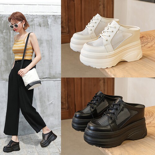 内增高12cm半拖鞋网面透气懒人鞋