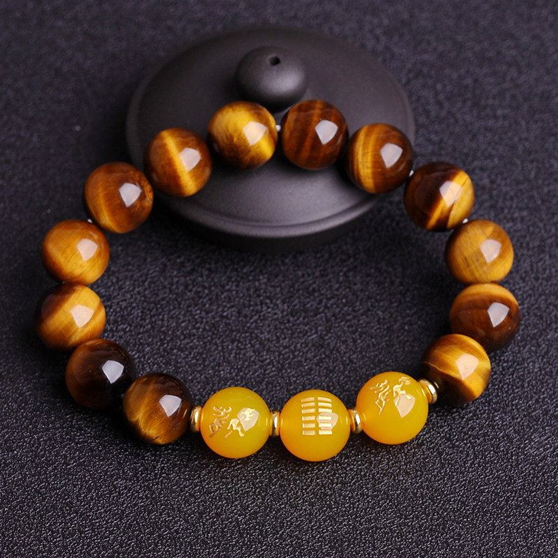 五行属土的饰品缺土补土坤为地黄虎睛黄玛瑙手链麒麟天然水晶手串