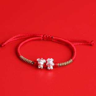 2026马年生肖属猪三合纯银红绳随身男女款手绳狗形虎形吉祥物手链