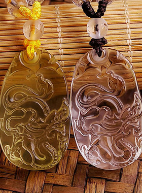 天然白水晶龙吊坠生肖属龙项链