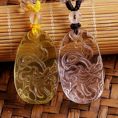 天然白水晶龙吊坠生肖属龙项链