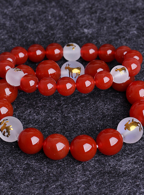 天然红玛瑙三合手链贵人局男女