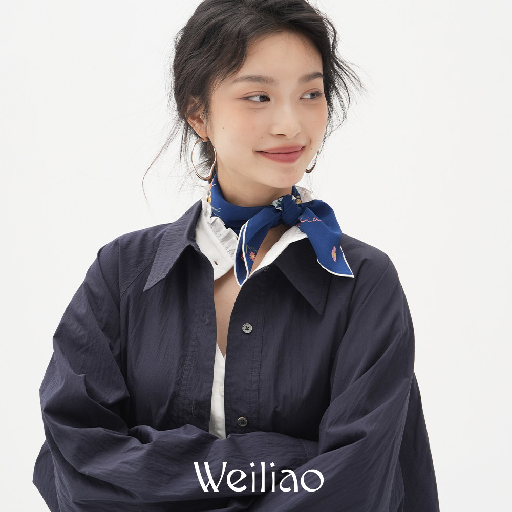 Weiliao 后花园小方巾真丝丝巾黄绿系脖蓝色简约女士百搭春天送礼