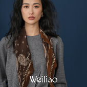 Weiliao 原创佩斯利腰果花菱形巾丝巾桑蚕丝复古深褐橄榄赤栗头巾