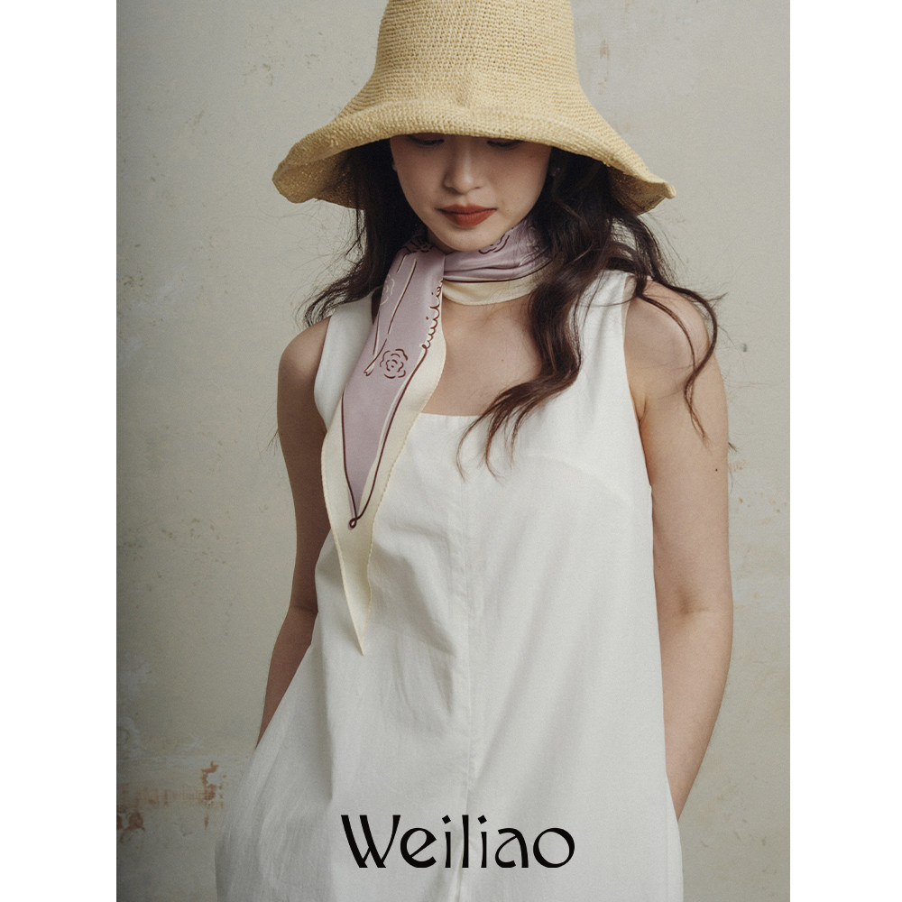 尉了Weiliao 原创山茶花焦糖橘香芋紫菱形巾真丝巾三角巾女秋季