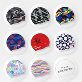 英发游泳帽女士男士 印花弹力硅胶护耳防水竞速泳帽 短发小头时尚