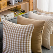 靠垫套靠包沙发靠枕抱枕浅咖色腰枕格子条纹45 简约美式