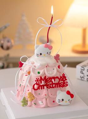 圣诞树造型蛋糕装饰卡通可爱KTkt猫摆件2026圣诞节快乐亚克力插件