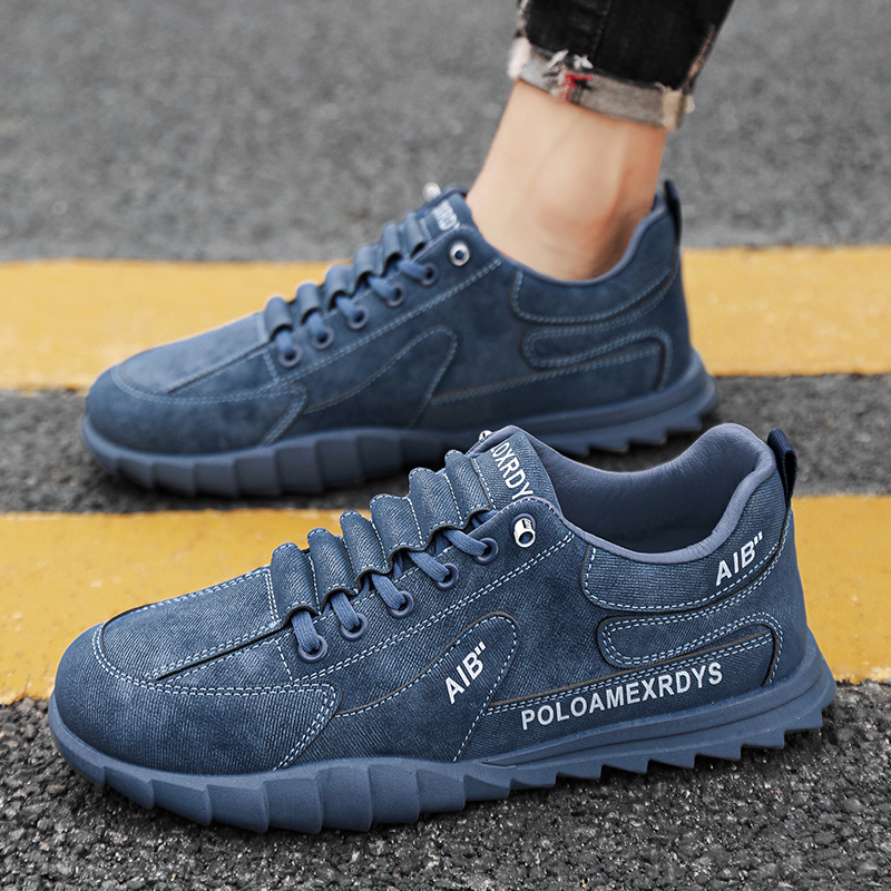 秋季男透气防臭工作干活英伦牛仔布板鞋防滑套脚高级感懒人豆豆鞋