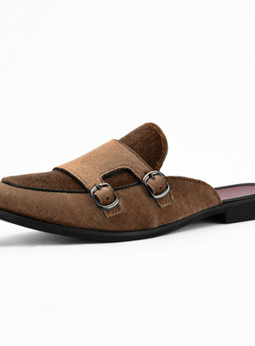 男精神小伙49大码新中式包头半拖鞋夏季休闲懒人穆勒鞋紫色乐福鞋