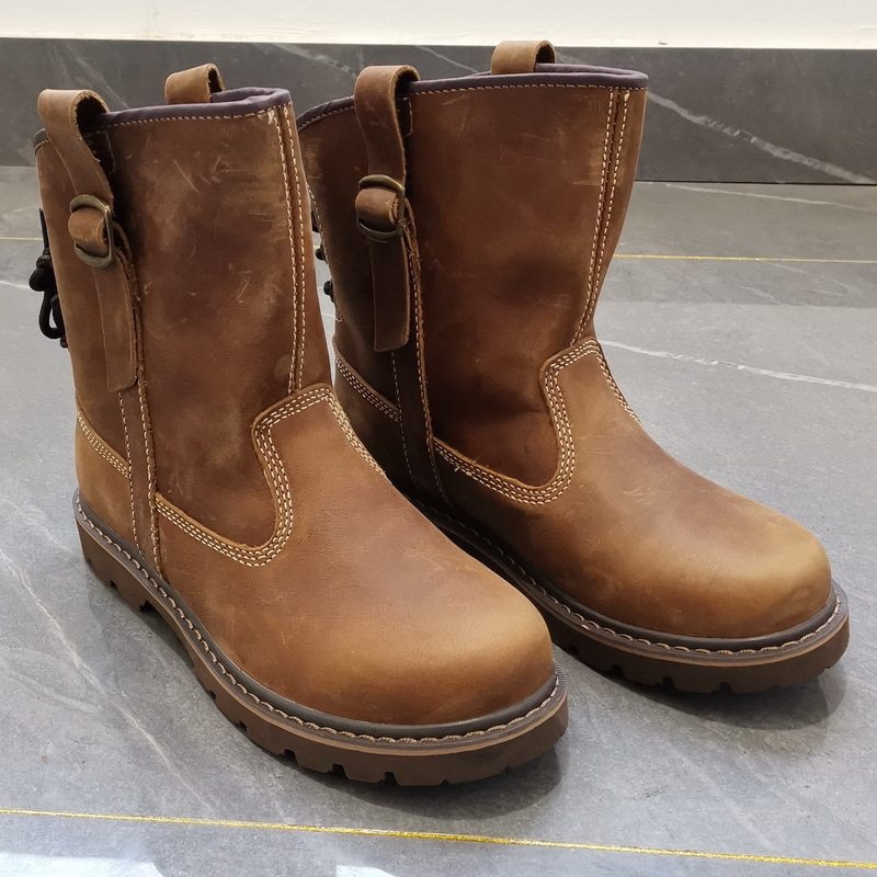 潮男英伦复古户外牛皮工装靴中筒真皮马丁靴后系带骑士牛仔西部靴