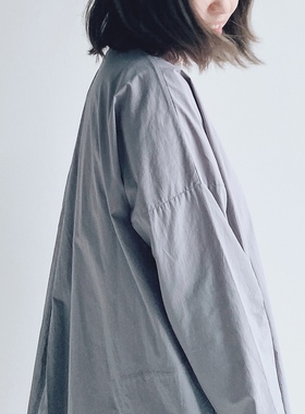 Warm Buds 2021秋季新款纯色文艺纯棉灰色长袖宽松连衣裙女