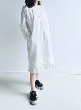 Warmbuds 2021秋季新款纯色直筒白色花边连衣裙女