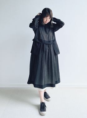 Warm Buds 2021秋季新款黑色天丝长裙宽松两件套连衣裙女可甜可盐