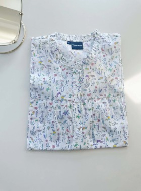 Warm Buds 纯棉花边领短袖衬衫Liberty2024新款衬衫