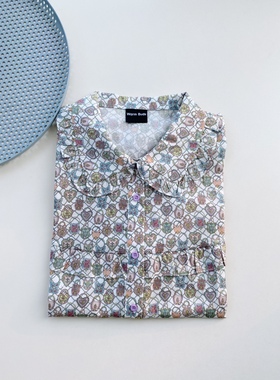 Warm Buds花边领上衣liberty粉锁衬衫