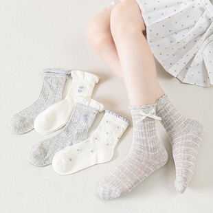 女童袜子春夏薄款儿童韩版ins花边公主袜网眼透气夏季女孩中筒袜