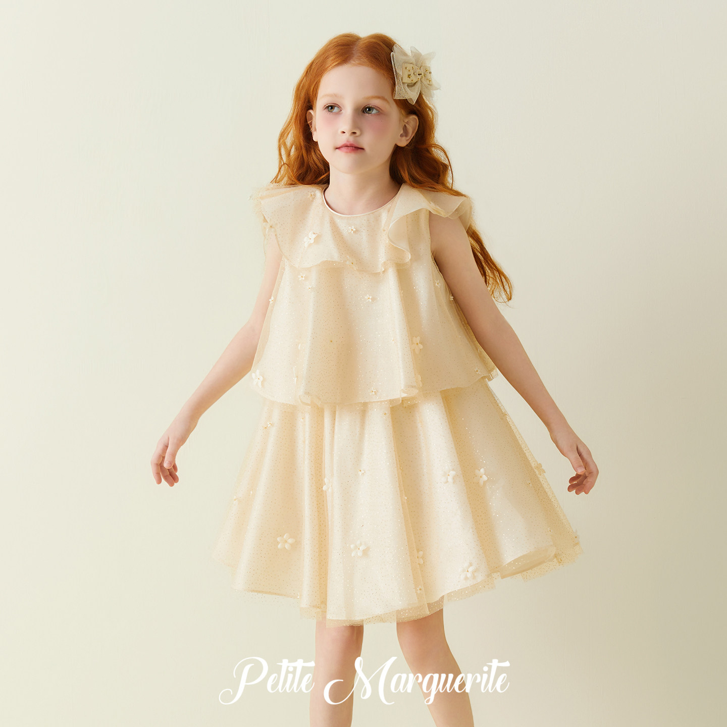 闪闪同款|Petite Marguerite小雏菊童装夏手工钉花网纱蛋糕连衣裙