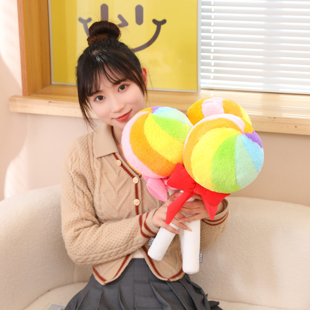 跨境新品 创意可爱 彩虹棒棒糖 多彩糖果毛绒玩具 公仔 可拆抱枕