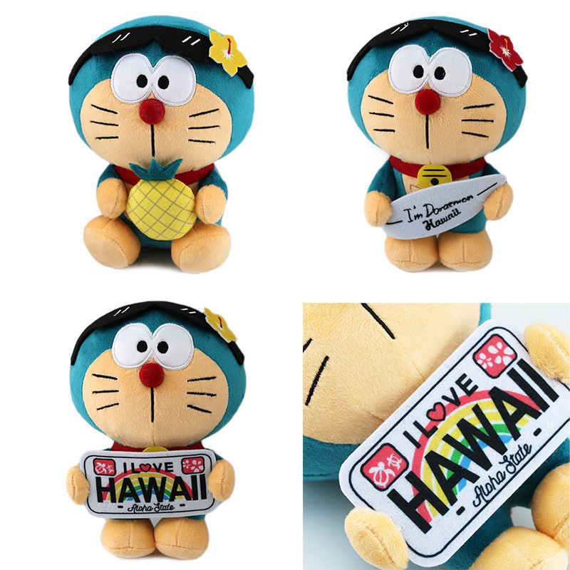 跨境新品黑皮Kitty叮当猫公仔哆啦a梦毛绒玩具菠萝机器猫卡通玩偶